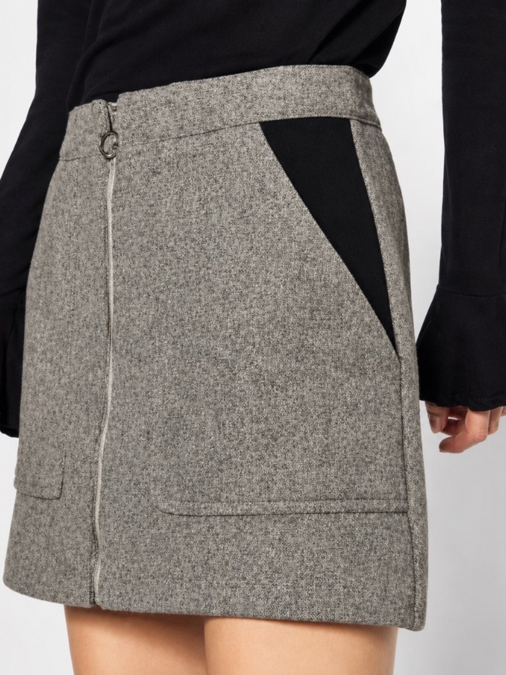 Zara Gray Mini Skirt with Black Pocket Panels